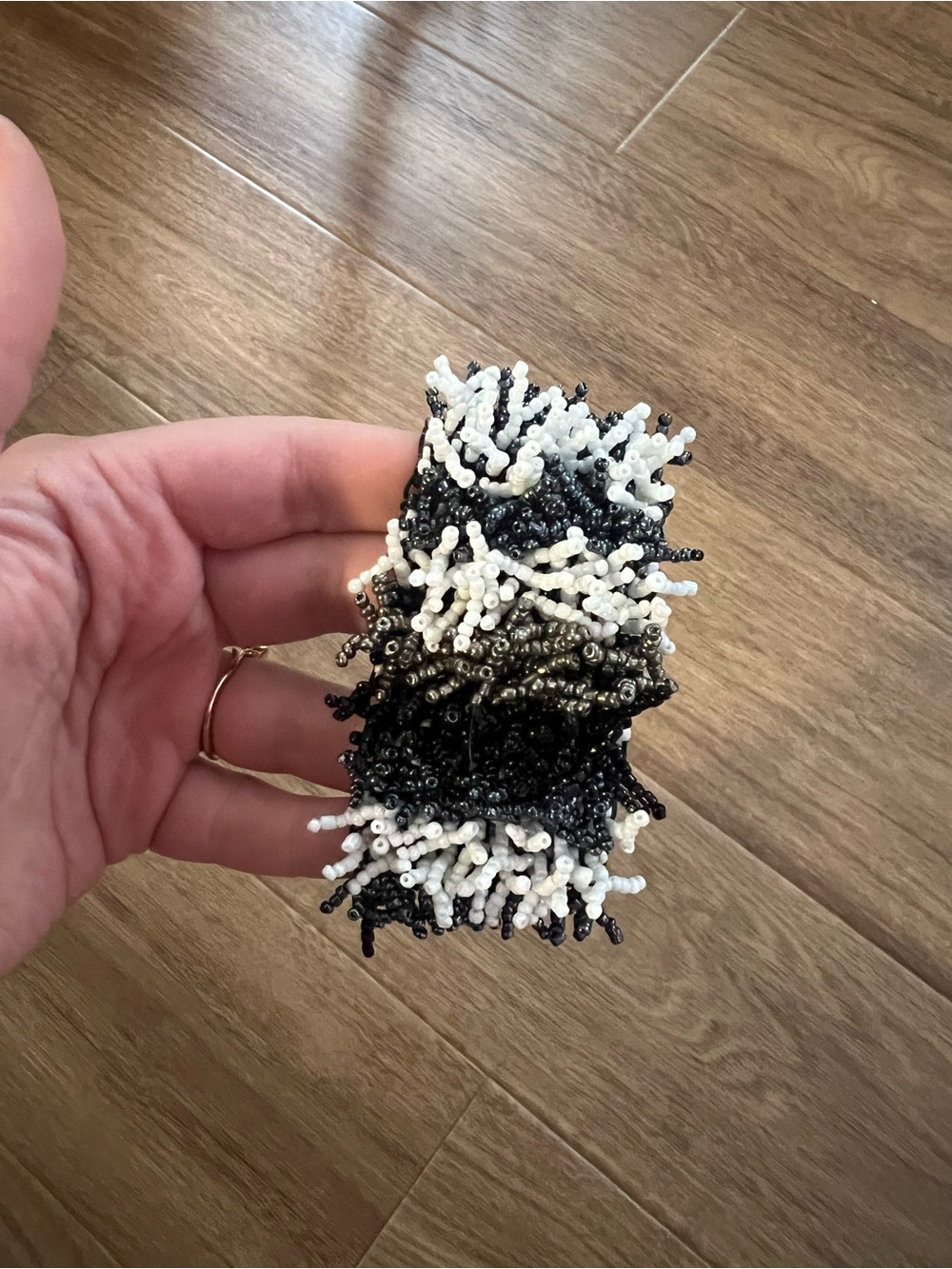 Vintage Beaded Fringe Black & White Stretch Bracelet